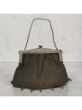 Antique Gunmetal Mesh Evening Purse Chain Handle Made In France